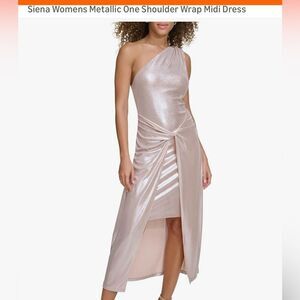 NWT SZ 6 Siena Womens Metallic One Shoulder Wrap Midi Dress